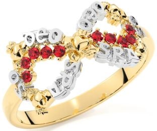 "Love Forever" Ruby Gold Silver Infinity Irish Claddagh Ring