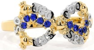 "Love Forever" Sapphire Gold Silver Infinity Irish Claddagh Ring