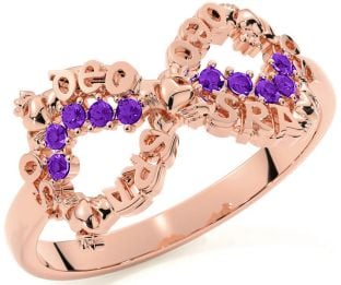 Amethyst Rose Gold Claddagh Infinity Irish "Love Forever" Ring