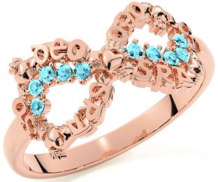 Aquamarine Rose Gold Claddagh Infinity Irish "Love Forever" Ring