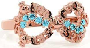 Aquamarine Rose Gold Claddagh Infinity Irish "Love Forever" Ring