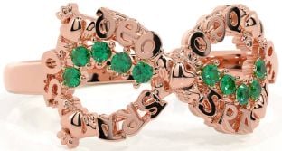 Emerald Rose Gold Claddagh Infinity Irish "Love Forever" Ring