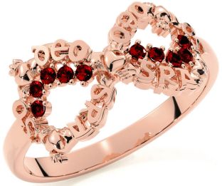 Garnet Rose Gold Claddagh Infinity Irish "Love Forever" Ring