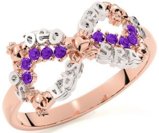 Amethyst White Rose Gold Claddagh Infinity Irish "Love Forever" Ring