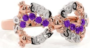 Amethyst White Rose Gold Claddagh Infinity Irish "Love Forever" Ring