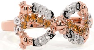 Citrine White Rose Gold Claddagh Infinity Irish "Love Forever" Ring