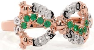 Emerald White Rose Gold Claddagh Infinity Irish "Love Forever" Ring