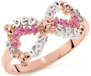 Pink Tourmaline White Rose Gold Claddagh Infinity Irish "Love Forever" Ring