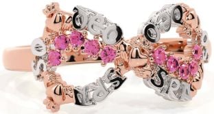 Pink Tourmaline White Rose Gold Claddagh Infinity Irish "Love Forever" Ring