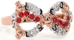 Ruby White Rose Gold Claddagh Infinity Irish "Love Forever" Ring