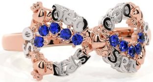 Sapphire White Rose Gold Claddagh Infinity Irish "Love Forever" Ring