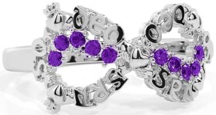 "Love Forever" Amethyst Silver Infinity Irish Claddagh Ring