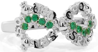"Love Forever" Emerald Silver Infinity Irish Claddagh Ring