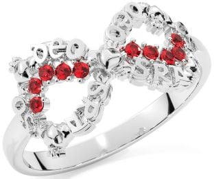 "Love Forever" Ruby Silver Infinity Irish Claddagh Ring