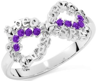 Amethyst White Gold Claddagh Infinity Irish "Love Forever" Ring