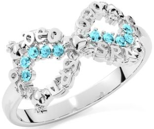 Aquamarine White Gold Claddagh Infinity Irish "Love Forever" Ring