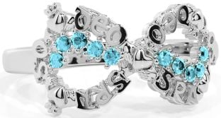 Aquamarine White Gold Claddagh Infinity Irish "Love Forever" Ring