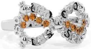 Citrine White Gold Claddagh Infinity Irish "Love Forever" Ring