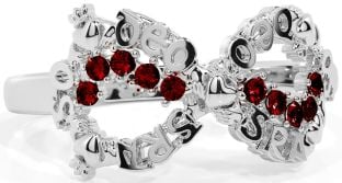 Garnet White Gold Claddagh Infinity Irish "Love Forever" Ring