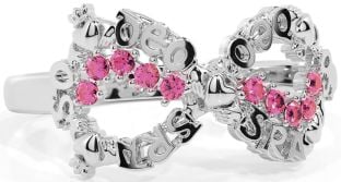 Pink Tourmaline White Gold Claddagh Infinity Irish "Love Forever" Ring