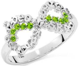 Peridot White Gold Claddagh Infinity Irish "Love Forever" Ring