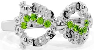 Peridot White Gold Claddagh Infinity Irish "Love Forever" Ring