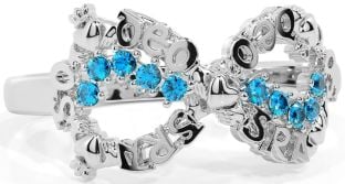 Topaz White Gold Claddagh Infinity Irish "Love Forever" Ring