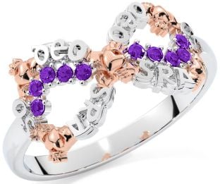 Amethyst White Rose Gold Claddagh Infinity Irish "Love Forever" Ring