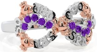 Amethyst White Rose Gold Claddagh Infinity Irish "Love Forever" Ring