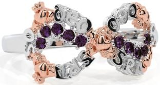 Alexandrite White Rose Gold Claddagh Infinity Irish "Love Forever" Ring