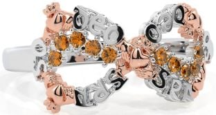 Citrine White Rose Gold Claddagh Infinity Irish "Love Forever" Ring
