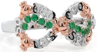 Emerald White Rose Gold Claddagh Infinity Irish "Love Forever" Ring