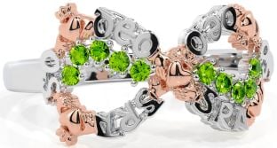 Peridot White Rose Gold Claddagh Infinity Irish "Love Forever" Ring