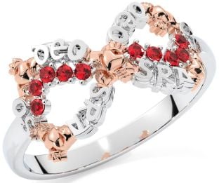 Ruby White Rose Gold Claddagh Infinity Irish "Love Forever" Ring