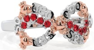 Ruby White Rose Gold Claddagh Infinity Irish "Love Forever" Ring