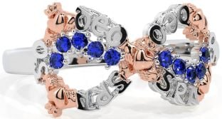 Sapphire White Rose Gold Claddagh Infinity Irish "Love Forever" Ring