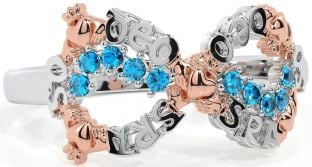 Topaz White Rose Gold Claddagh Infinity Irish "Love Forever" Ring