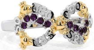 Alexandrite White Yellow Gold Claddagh Infinity Irish "Love Forever" Ring