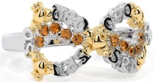 Citrine White Yellow Gold Claddagh Infinity Irish "Love Forever" Ring