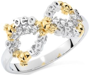 Diamond White Yellow Gold Claddagh Infinity Irish "Love Forever" Ring