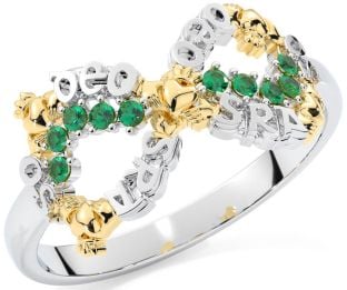 Emerald White Yellow Gold Claddagh Infinity Irish "Love Forever" Ring