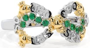 Emerald White Yellow Gold Claddagh Infinity Irish "Love Forever" Ring