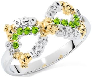 Peridot White Yellow Gold Claddagh Infinity Irish "Love Forever" Ring