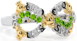 Peridot White Yellow Gold Claddagh Infinity Irish "Love Forever" Ring