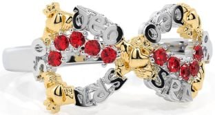 Ruby White Yellow Gold Claddagh Infinity Irish "Love Forever" Ring