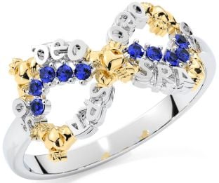 Sapphire White Yellow Gold Claddagh Infinity Irish "Love Forever" Ring