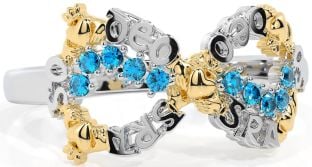 Topaz White Yellow Gold Claddagh Infinity Irish "Love Forever" Ring