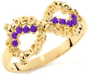 Amethyst Gold Claddagh Infinity Irish "Love Forever" Ring