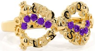 Amethyst Gold Claddagh Infinity Irish "Love Forever" Ring