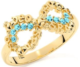 Aquamarine Gold Claddagh Infinity Irish "Love Forever" Ring